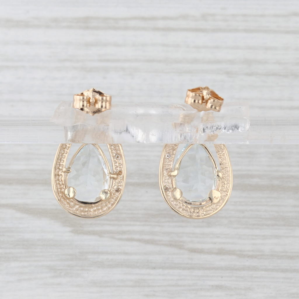 3.16ctw Aquamarine Diamond Teardrop Stud Earrings 10k Yellow Gold Pear Studs
