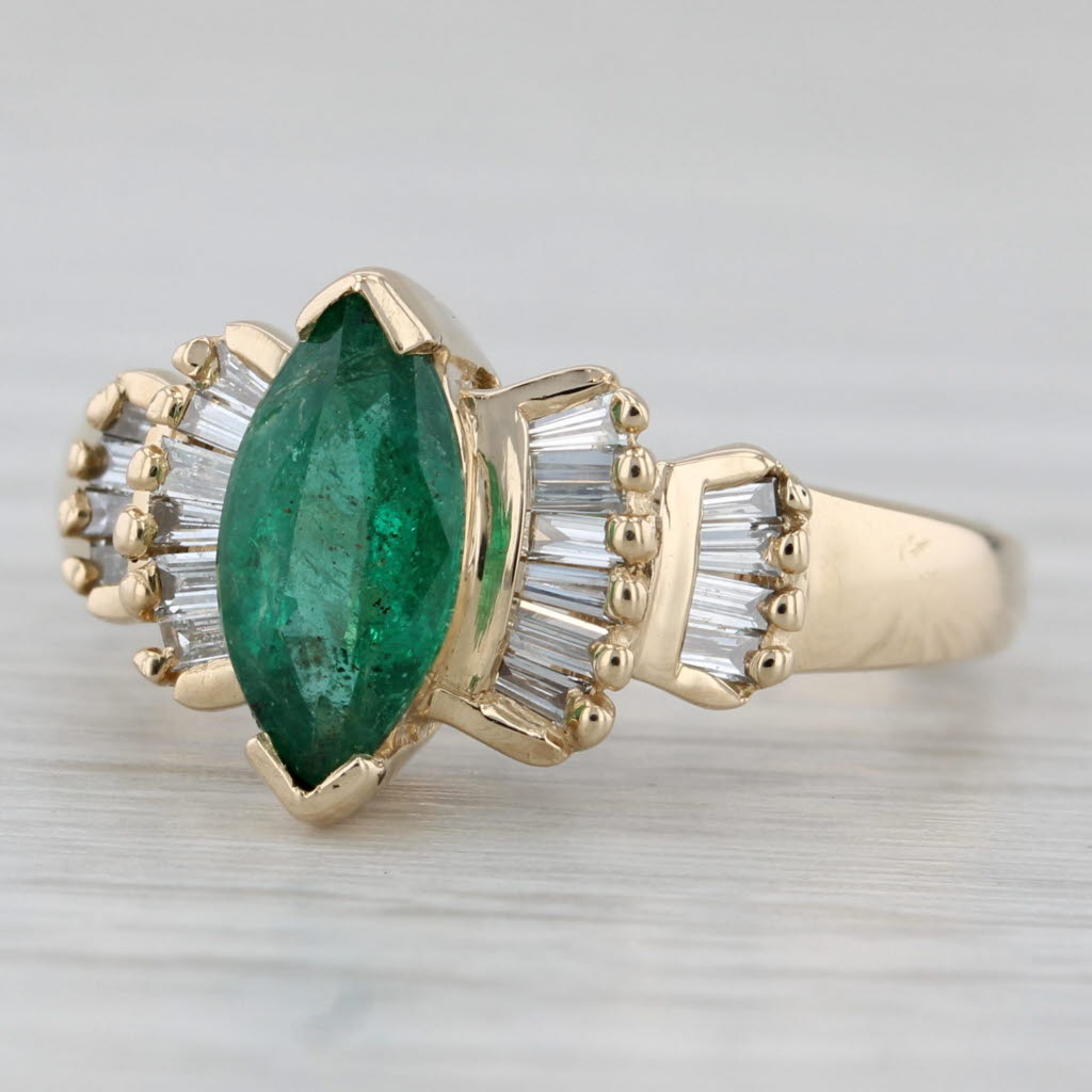 Gray 1.36ctw Marquise Emerald Diamond Ring 14k Yellow Gold Size 6