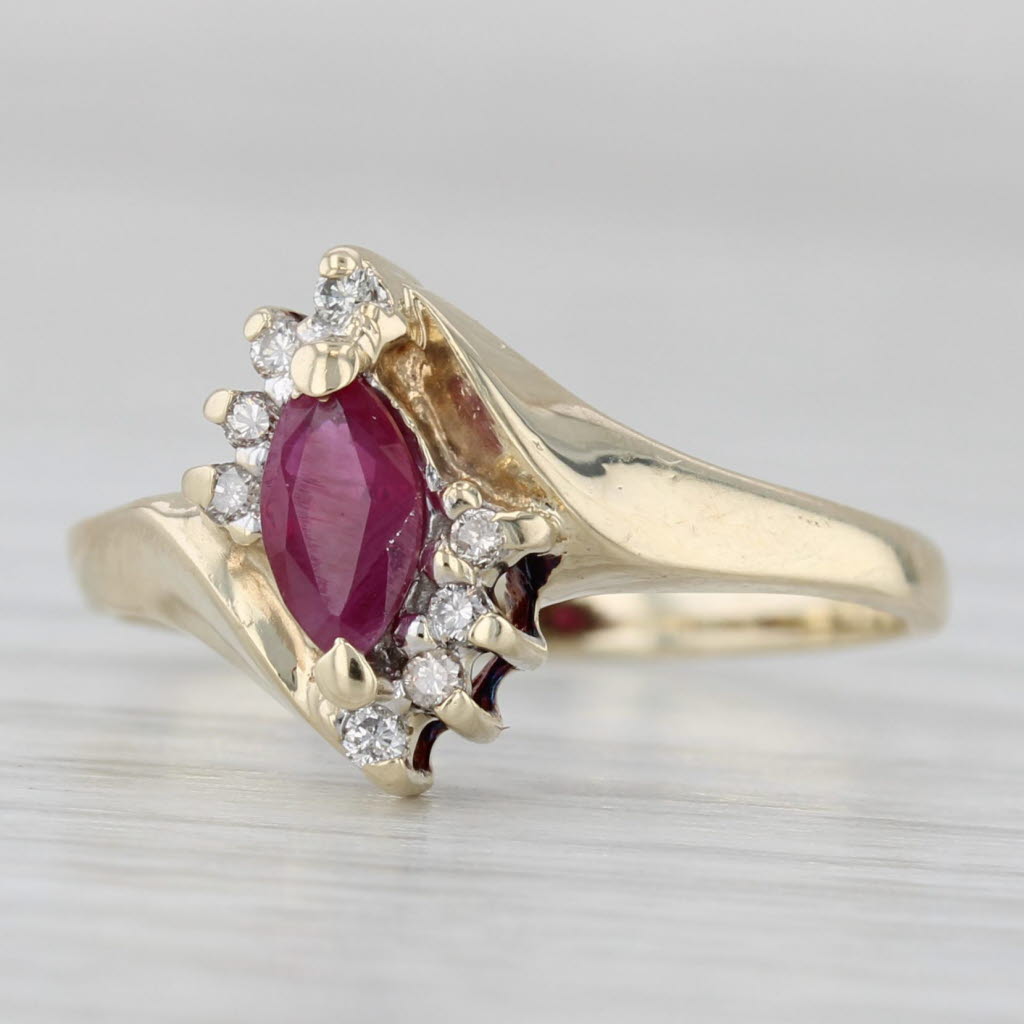 Gray 0.36ctw Marquise Ruby Diamond Bypass Ring 10k Yellow Gold Size 5