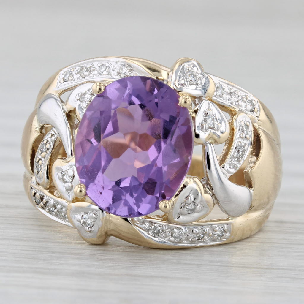 Gray 4.49ctw Amethyst Diamond Ring 14K Gold Heart Accents Size 9 Cocktail