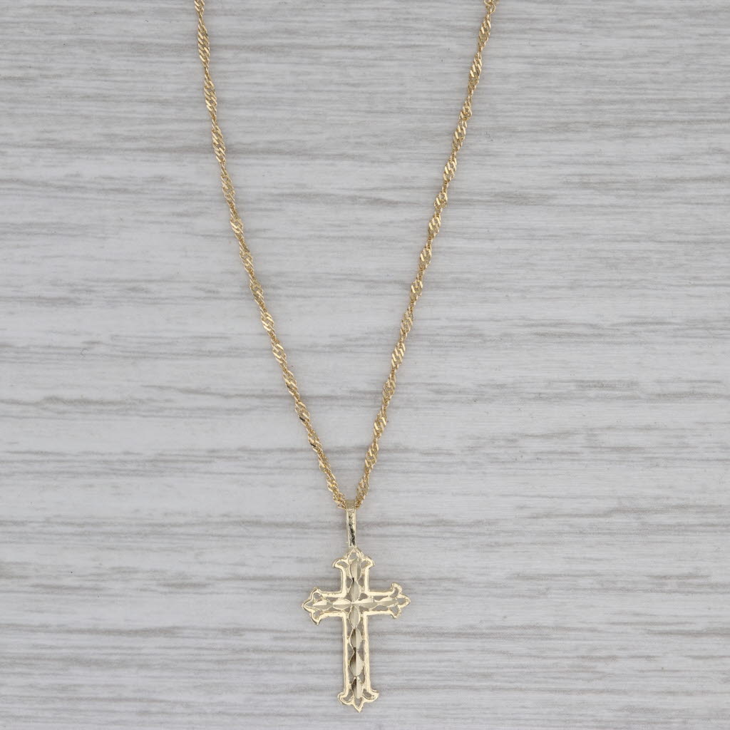 Gray Openwork Cross Pendant Necklace 14k Yellow Gold 18.75" Singapore Chain