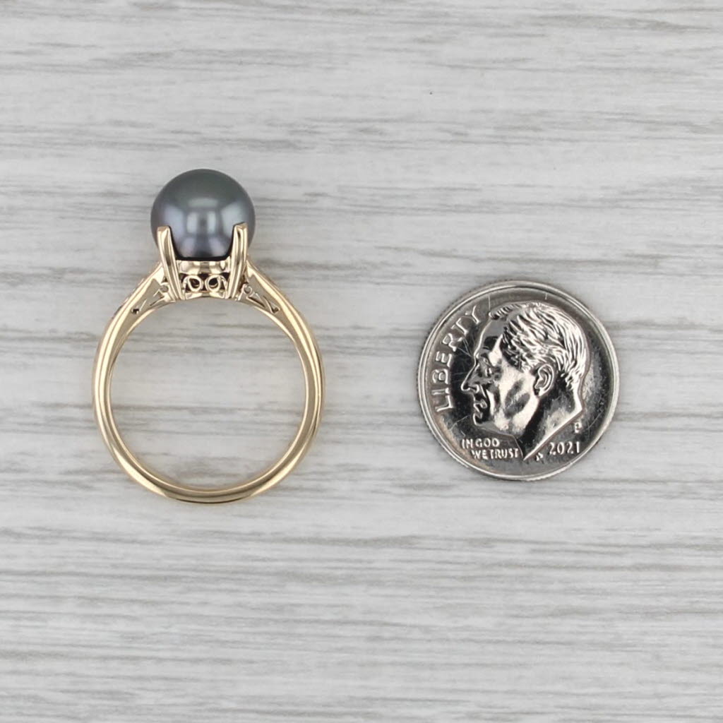 Cultured Saltwater Pearl Diamond Ring 14k Yellow Gold Size 6.5