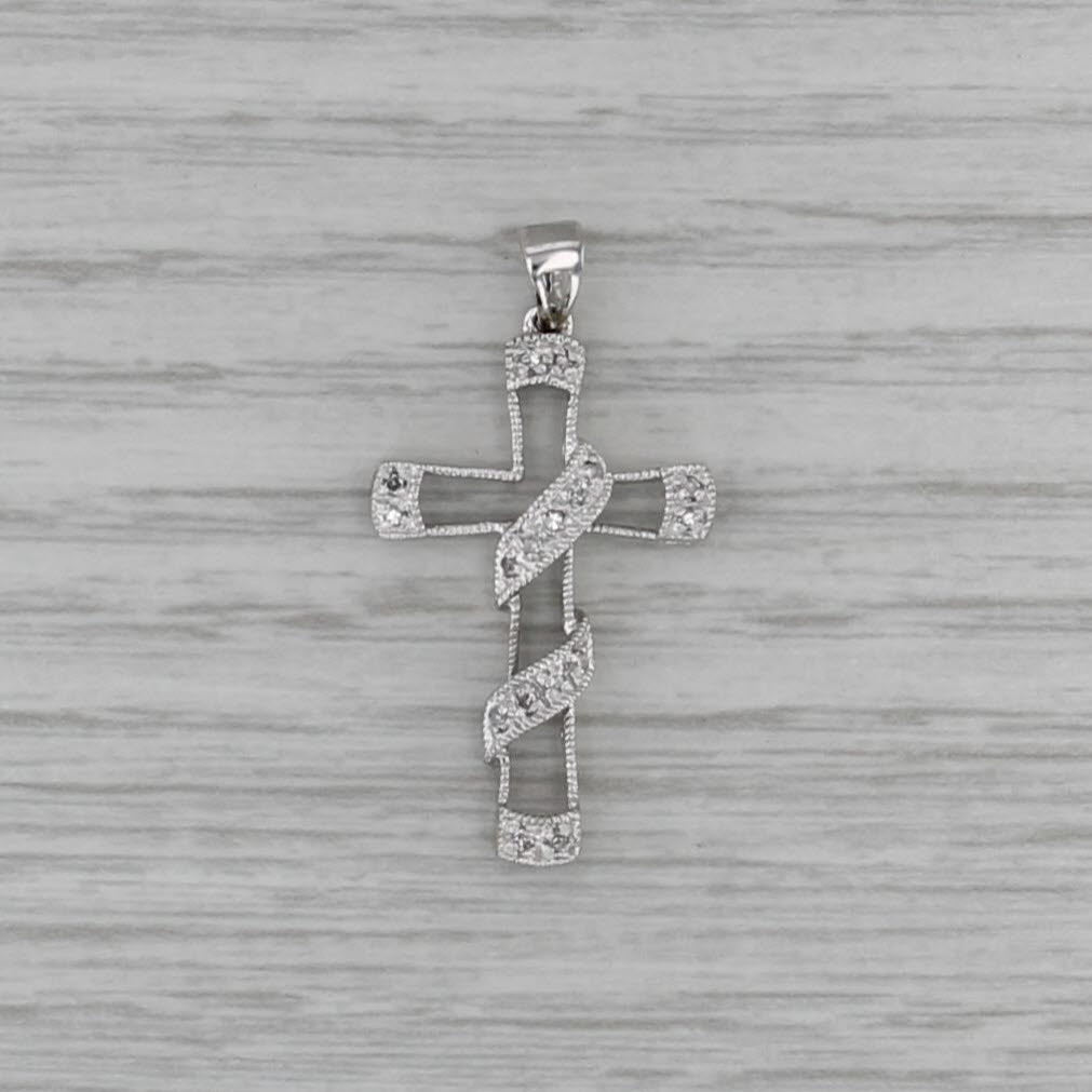 Diamond Wrapped Cross Pendant 10k White Gold Religious Jewelry