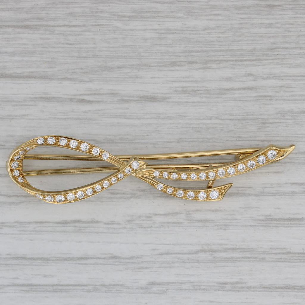 Gray 0.78ctw Diamond Ribbon Hair Barrette 18k Yellow Gold Hair Jewelry