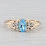 0.60ctw Oval Blue Topaz Diamond Ring 14k Yellow Gold Size 6.25