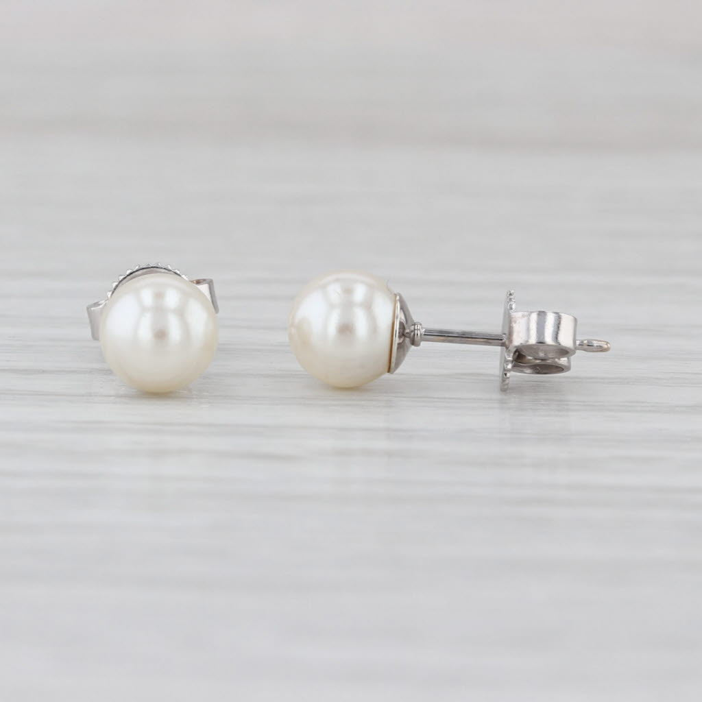 Imitation Pearl Stud Earrings 14k White Gold Round Solitaire Studs