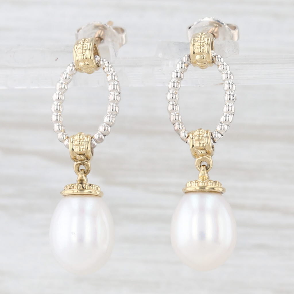 Light Gray Lagos Caviar Cultured Pearl Earrings Pouch Sterling Silver 18k Gold 01-82028-M