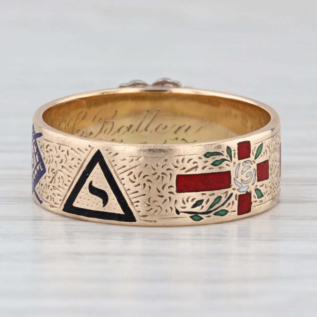 Vintage Scottish Rite Masonic Symbols Ring 14k Gold Blue Lodge Rose Croix