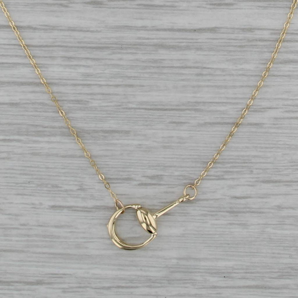 Horse Bit Pendant Necklace 14k Yellow Gold 18" Cable Chain Equestrian