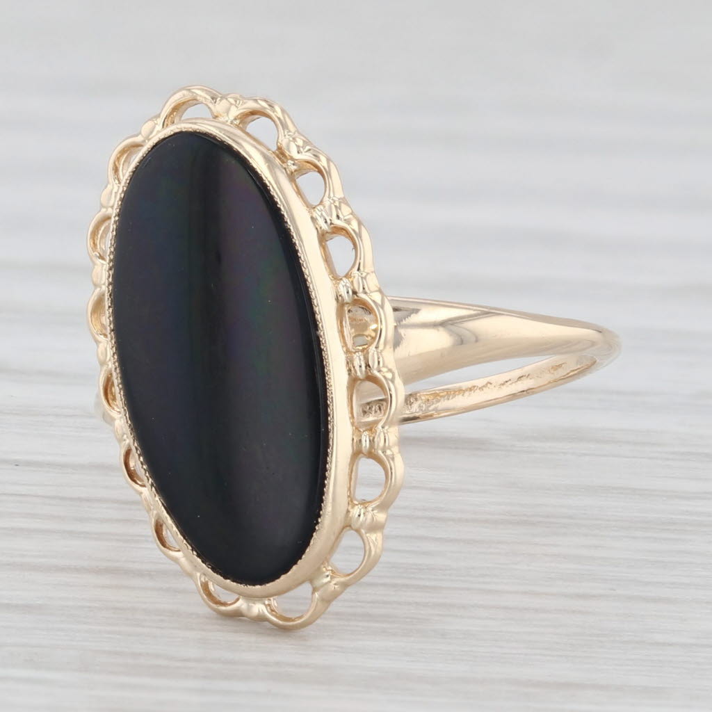 Light Gray Oval Onyx Solitaire Ring 10k Yellow Gold Size 6.25 Vintage