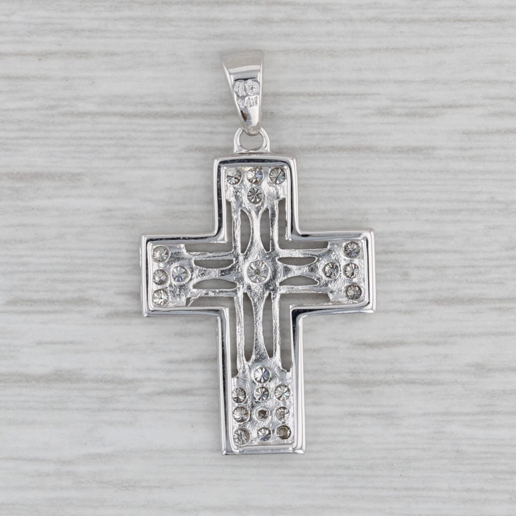 Gray 0.18ctw Diamond Filigree Cross Pendant 14k White Gold