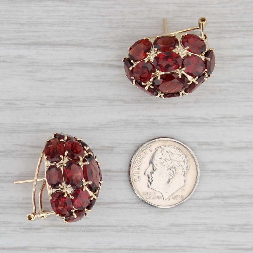 Gray 28.20ctw Garnet Cluster Earrings Yellow Gold Pierced Omega Backs