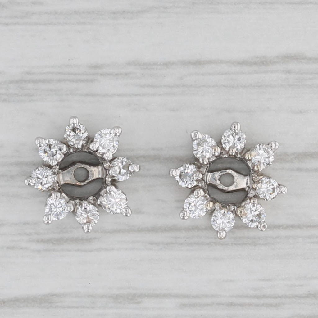 Gray 0.50ctw Diamond Halo Earring Enhancers Jackets 14k White Gold For Studs