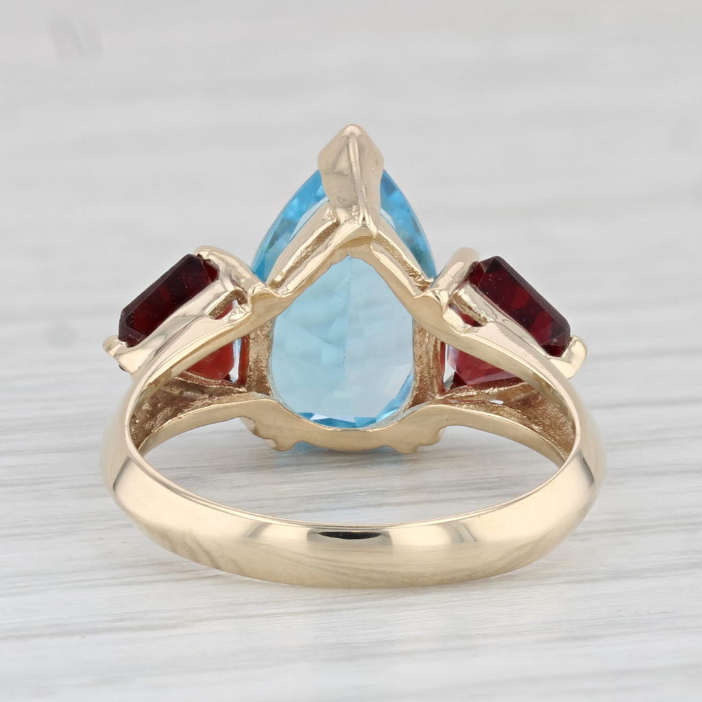 Light Gray 4.78ctw Pear Blue Topaz Garnet Ring 14k Yellow Gold Size 6