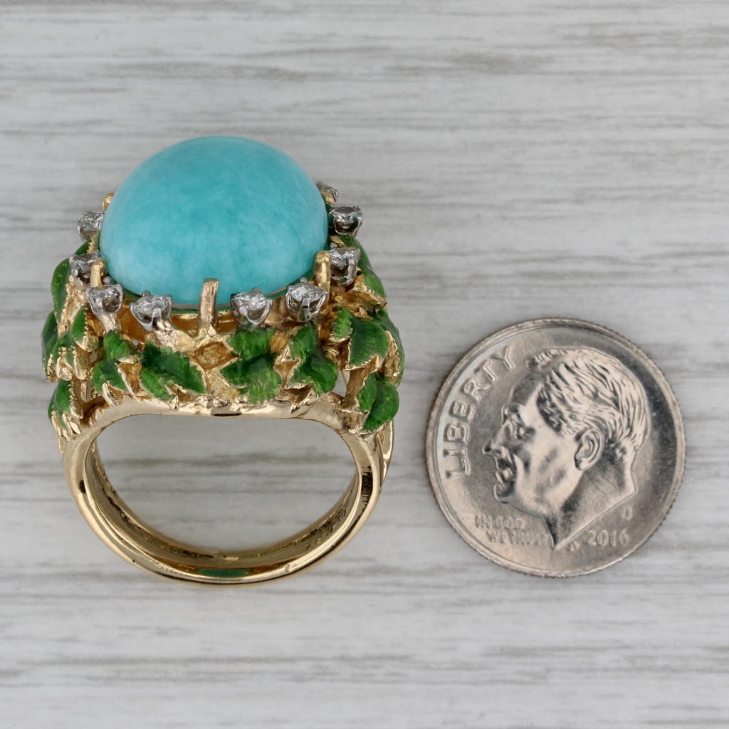 Dark Gray Vintage Amazonite Diamond Ring 18k Yellow Gold Size 6.75 Jack Gutschneider
