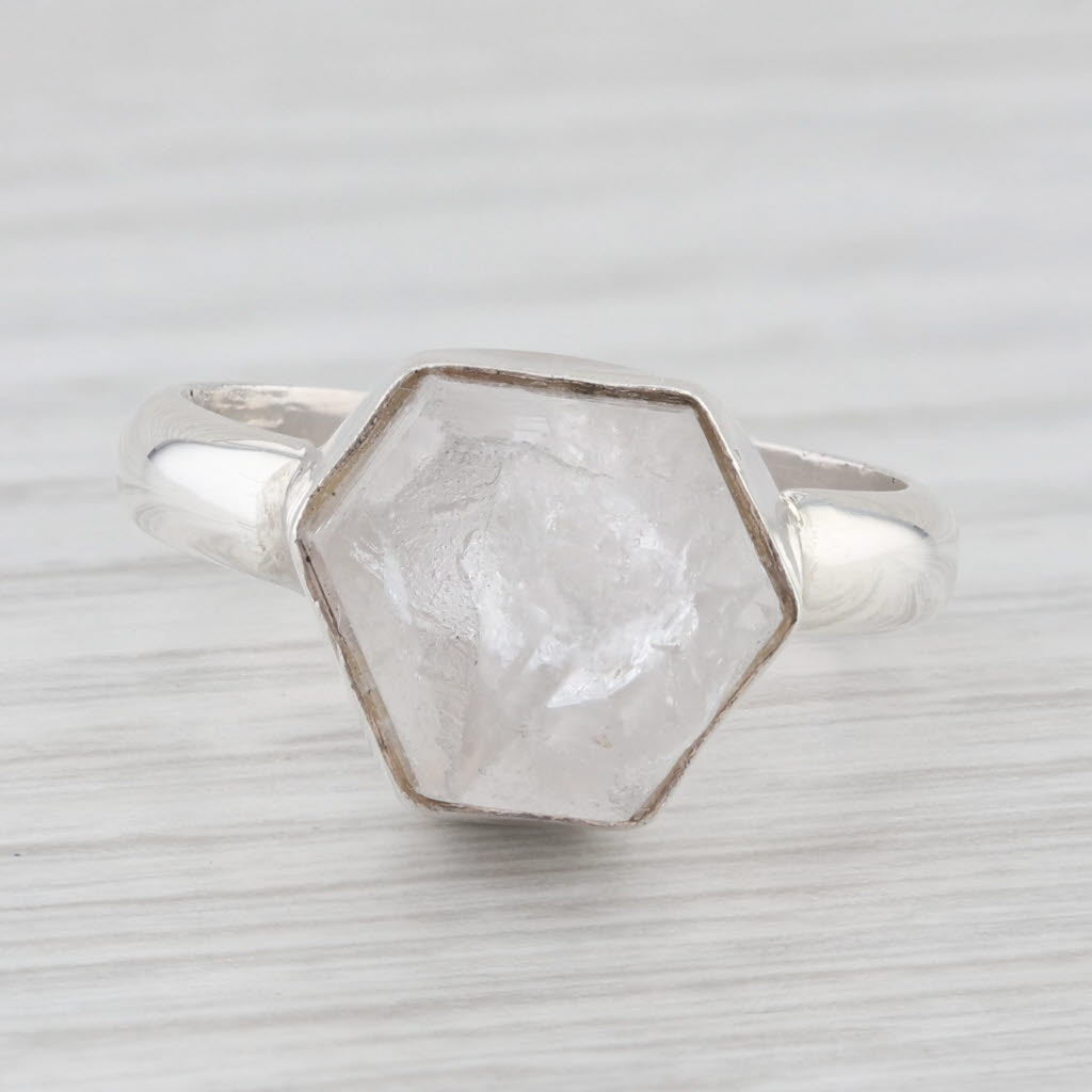 Light Gray Quartz Geode Solitaire Ring Sterling Silver Size 5.5