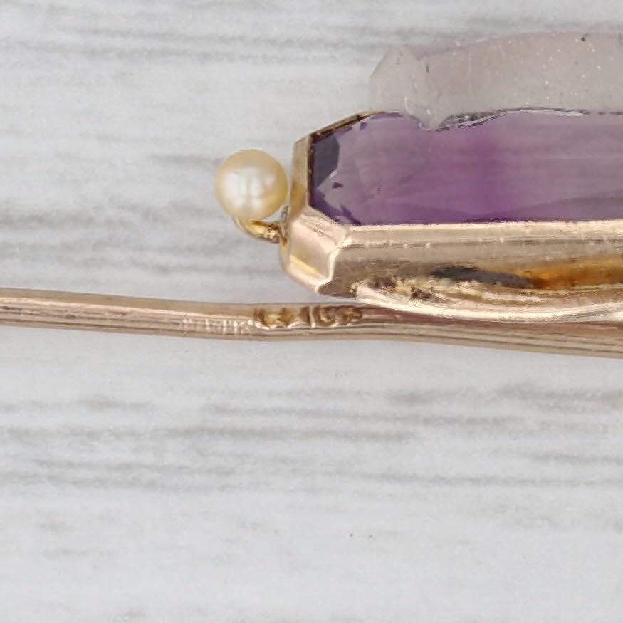 Vintage Amethyst Seed Pearl Stickpin 10k Yellow Gold