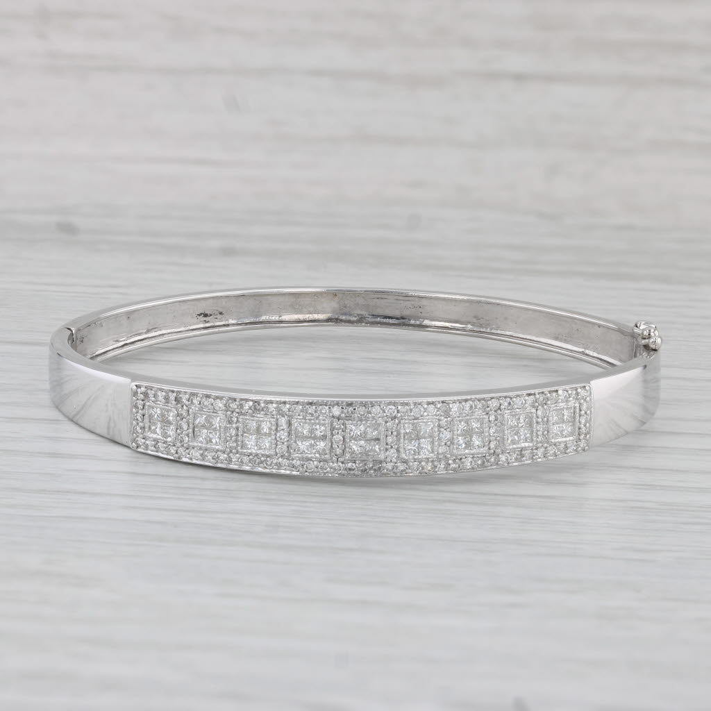 Gray 1.40ctw Diamond Bangle Bracelet 14k White Gold 7" Hinged Snap Clasp