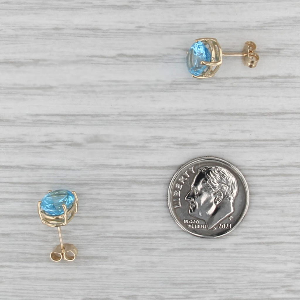 4.60ctw Oval Blue Topaz Stud Earrings 14k Yellow Gold Solitaire Studs