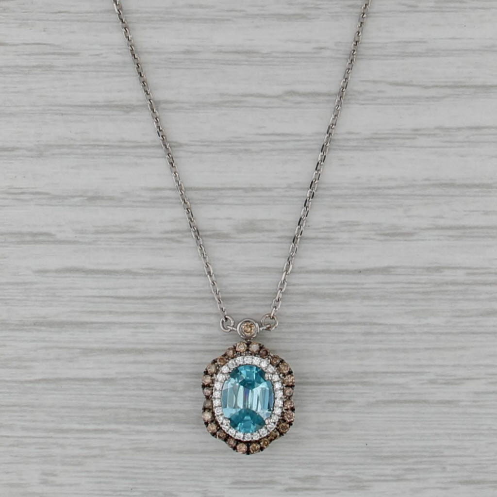 Le Vian 2.67ctw Blue Zircon Diamond Pendant Necklace 14k Gold 18" Cable Chain