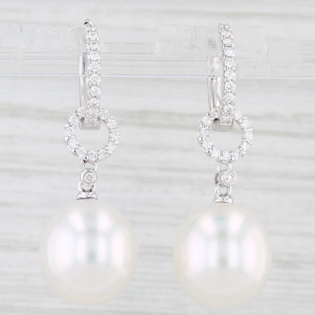 Light Gray James Allen South Sea Cultured Pearl Dangle Earrings 18k Gold 0.29ctw Diamond