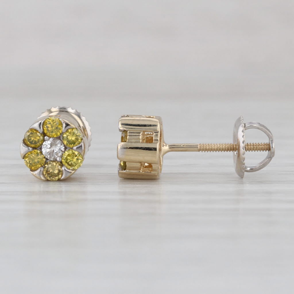 0.44ctw Yellow White Gold Diamond Flower Stud Earrings 14k Gold Studs