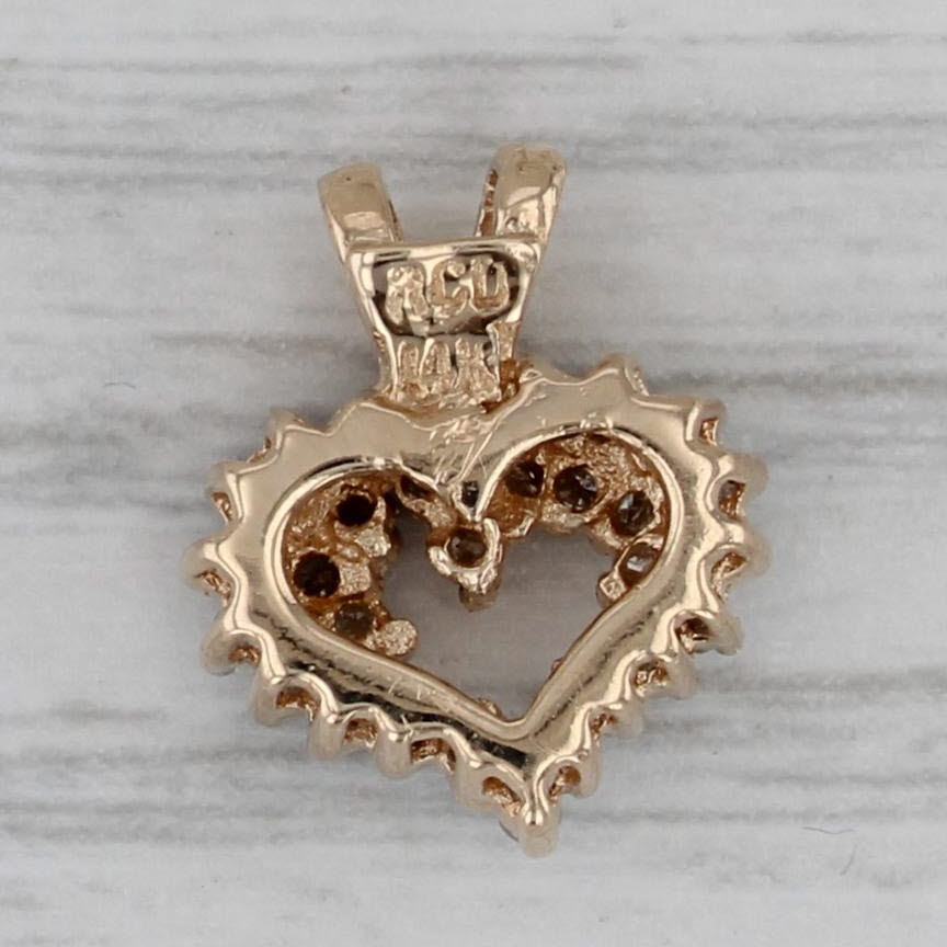 Dark Gray 0.14ctw Small Diamond Open Heart Pendant 14k Yellow Gold