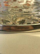 Rosy Brown Webster Pierced Repousse Glass Trivet Sterling Silver Monogrammed "L" Vintage