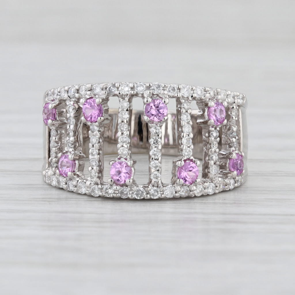0.93ctw Pink Sapphire Diamond Ring 14k White Gold Size 7.25 Cocktail