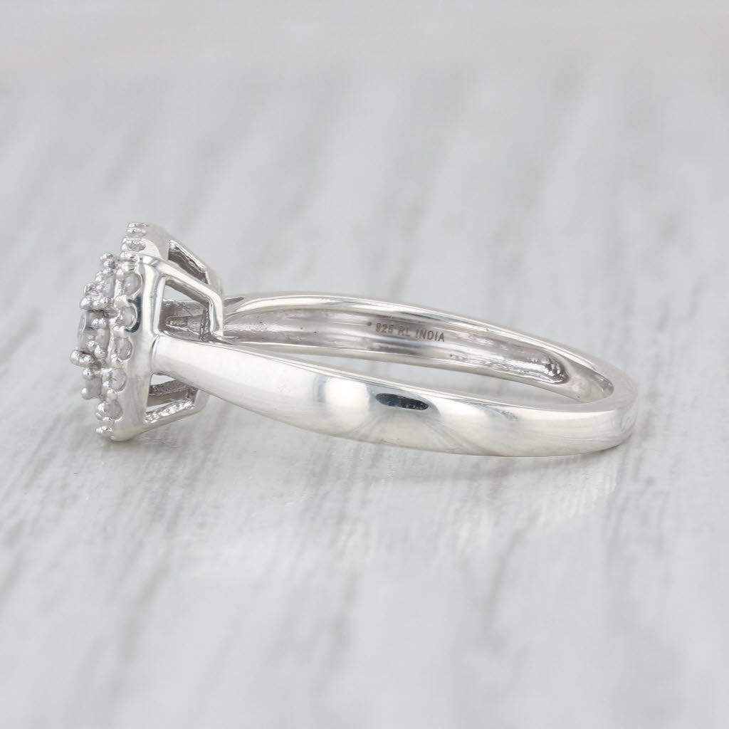 0.18ctw Diamond Halo Engagement Ring Sterling Silver Size 7