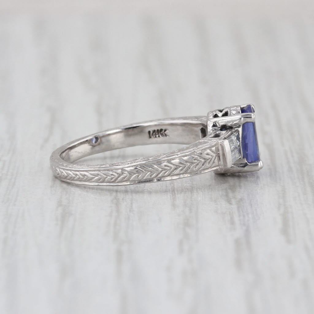 1.16ctw Tanzanite Diamond Ring 14k White Gold Size 6 Wheat Band Engaement