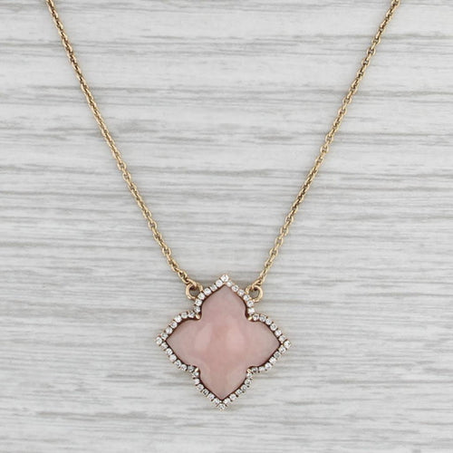 0.15ctw Diamond Halo Pink Opal Pendant Necklace 14k Gold 16" 17" 18" Cable Chain