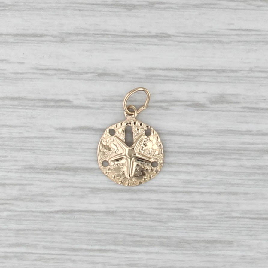 Small Sand Dollar Pendant 14k Yellow Gold Charm Nautical Jewelry