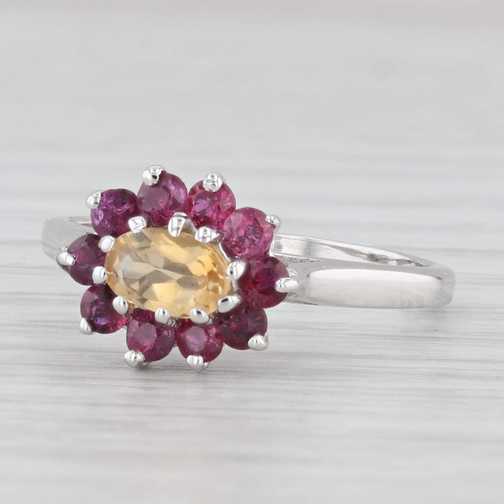 Light Gray 1ctw Oval Citrine Ruby Halo Ring 14k White Gold Size 7.5