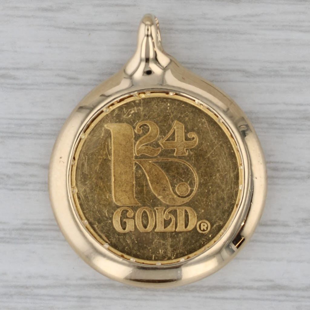 Gray Paris France 24k Fine Gold Coin Pendant 14k Bezel 999 Yellow Gold 5 Grams