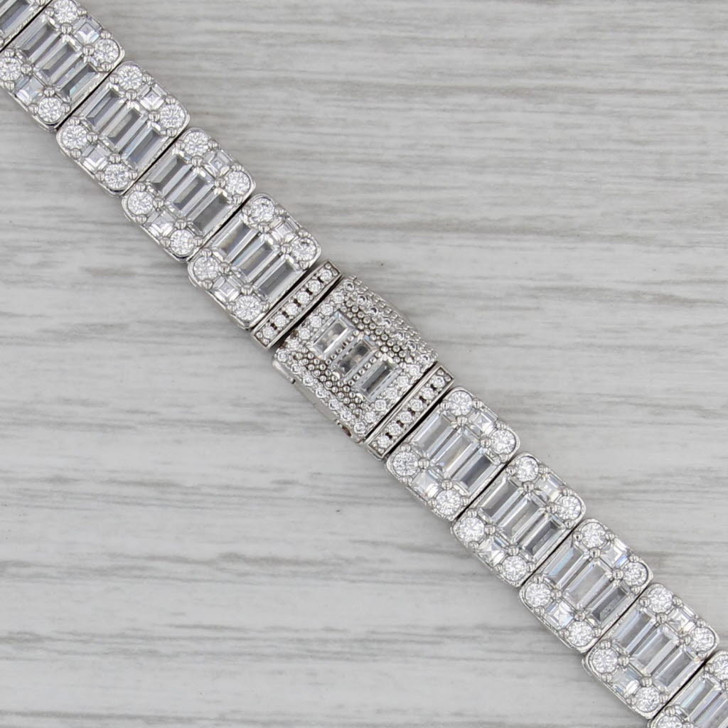 Cubic Zirconia Statement Tennis Necklace Silver Toned 20" 9.6mm