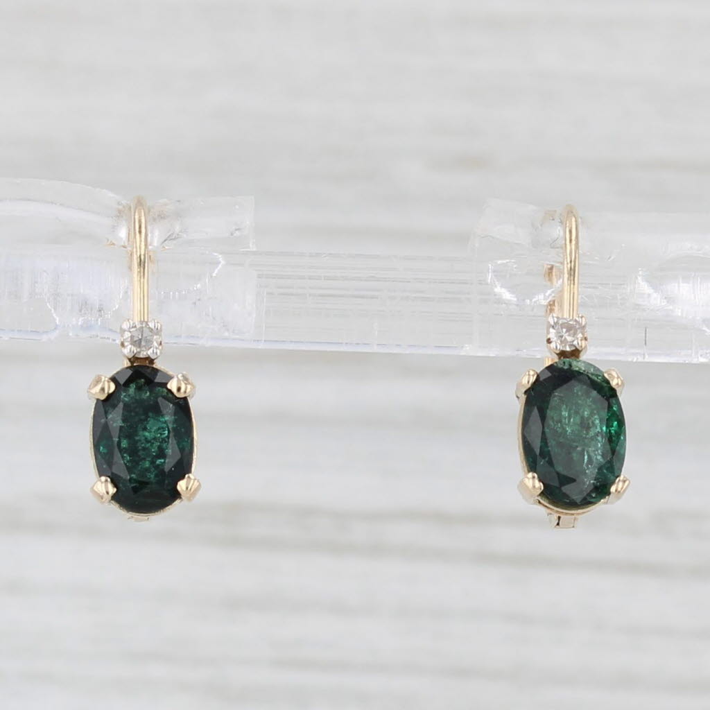 Light Gray 0.86ctw Emerald Diamond Drop Earrings 14k Yellow Gold Lever Backs