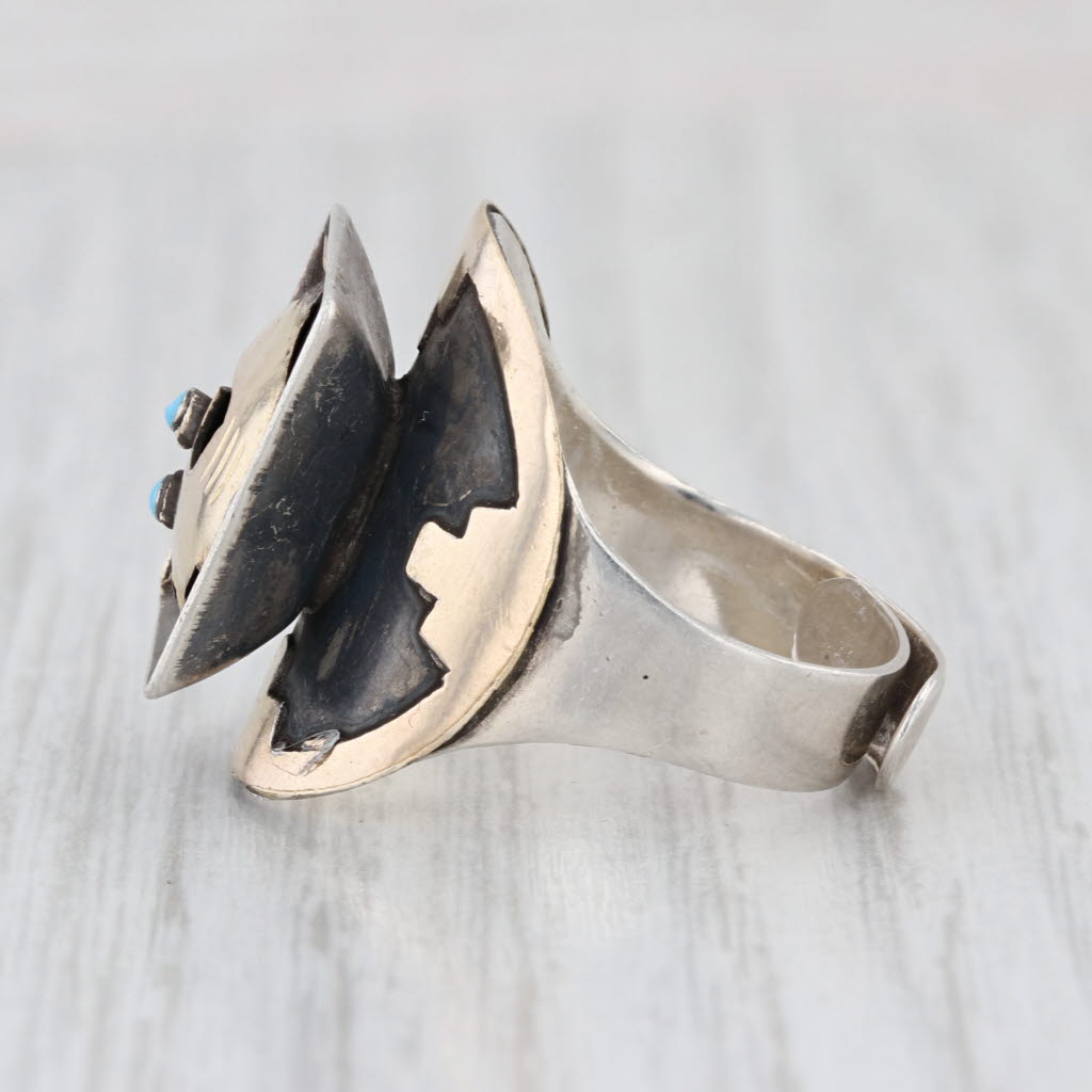 Vintage Glass Eyed Fish Ring Sterling Silver 18k Gold Adjustable Size 5