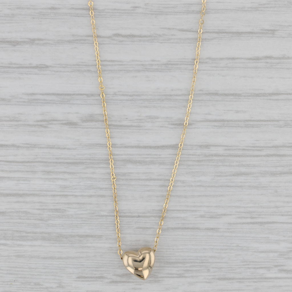 Gray Small Heart Pendant Necklace 14k Yellow Gold 18" Cable Chain