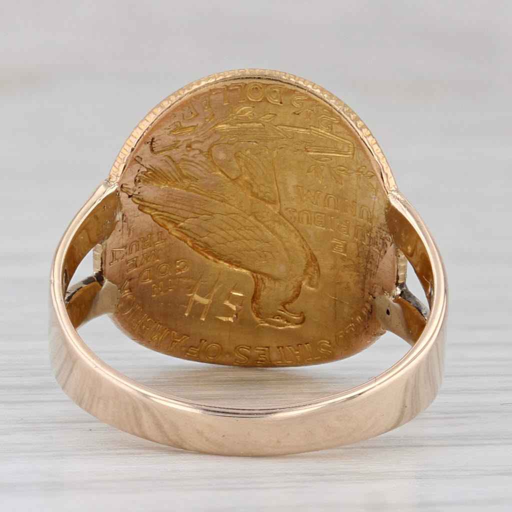 Gray Authentic 1927 $2.50 Pressed US Coin Ring 10k 900 Yellow Rose Gold Size 7.75