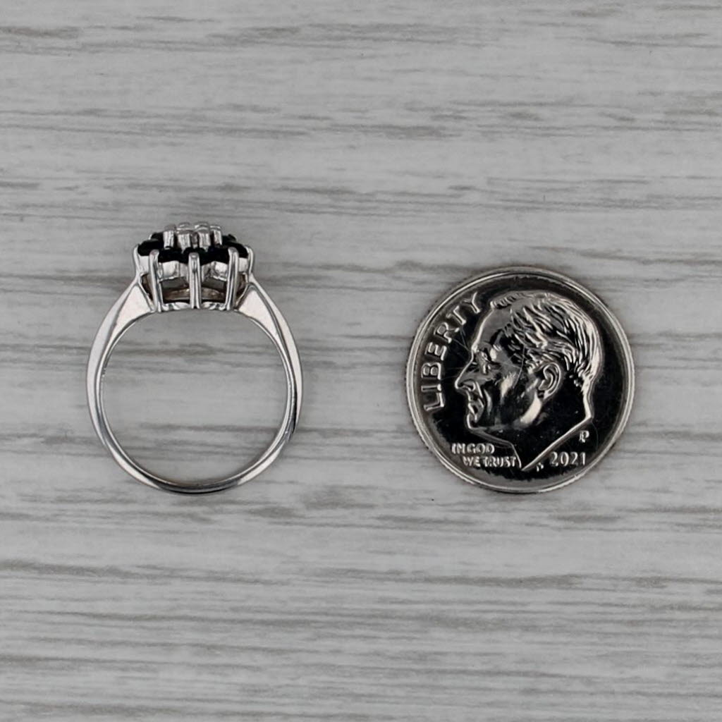 0.60ctw Diamond Blue Sapphire Halo Flower Ring 14k White Gold Size 3 Engagement