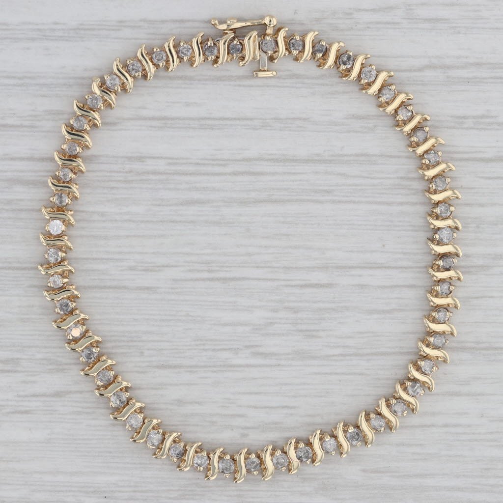 Gray 1.50ctw Diamond Tennis Bracelet 10k Yellow Gold 7" 4.7mm