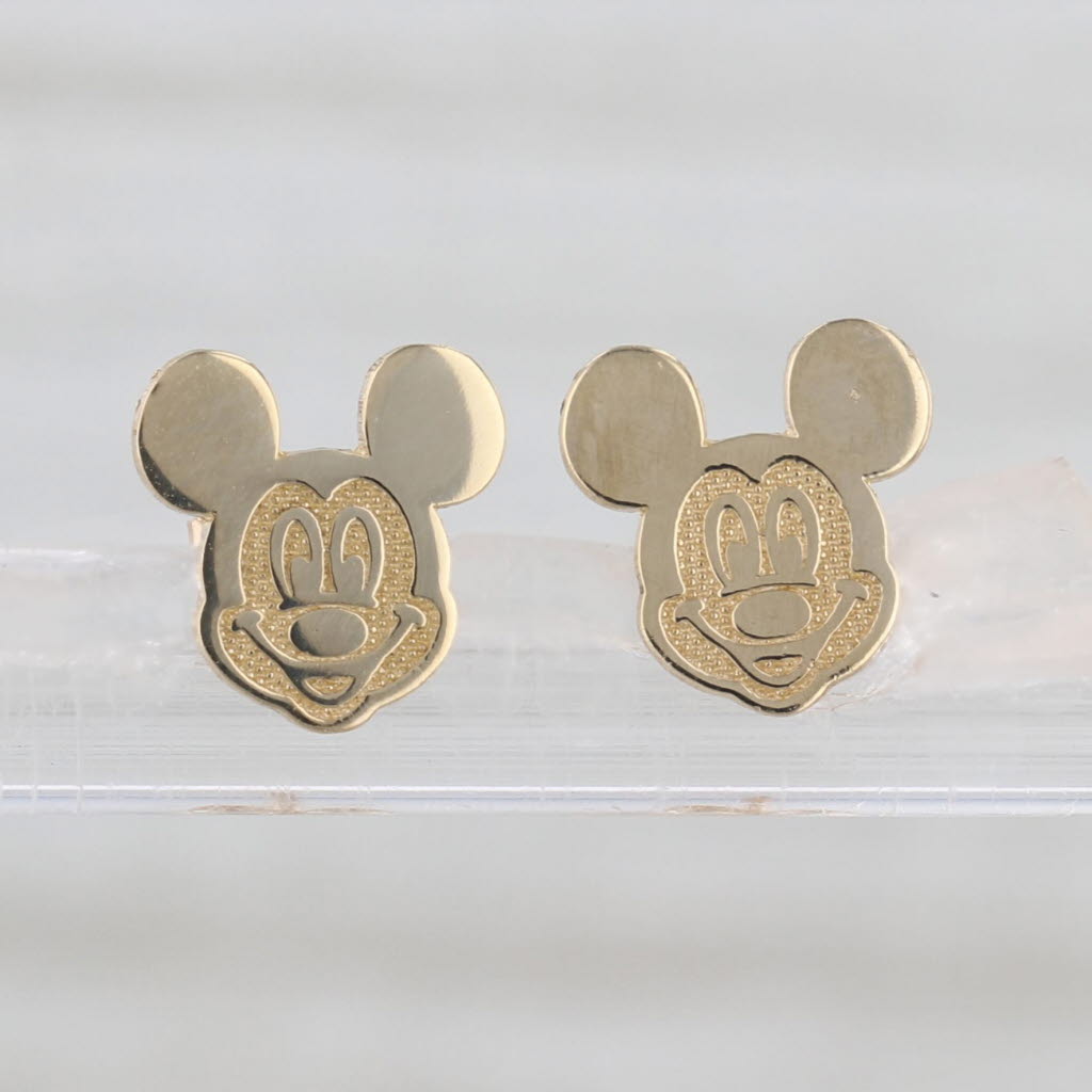 Mickey Mouse Stud Earrings 10k Yellow Gold Disney Cartoon Studs for Pierced Ears