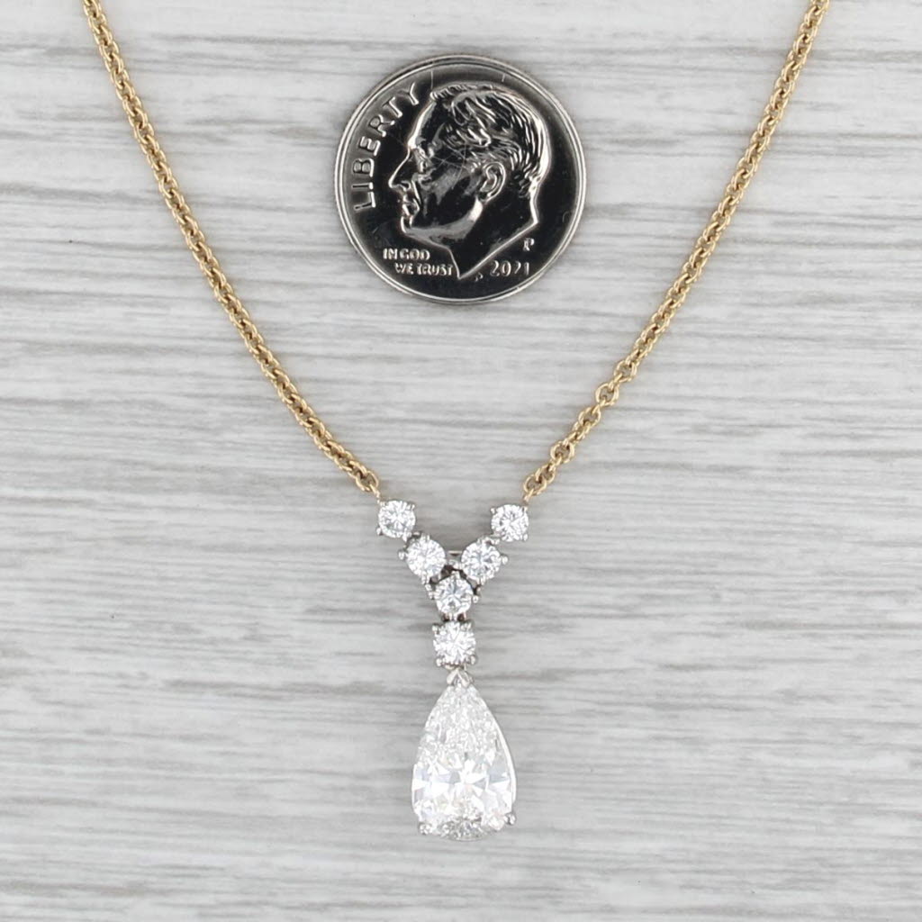 GIA 2.53ctw Diamond Teardrop Lariet Necklace 18k Yellow Gold 16.25" Cable Chain