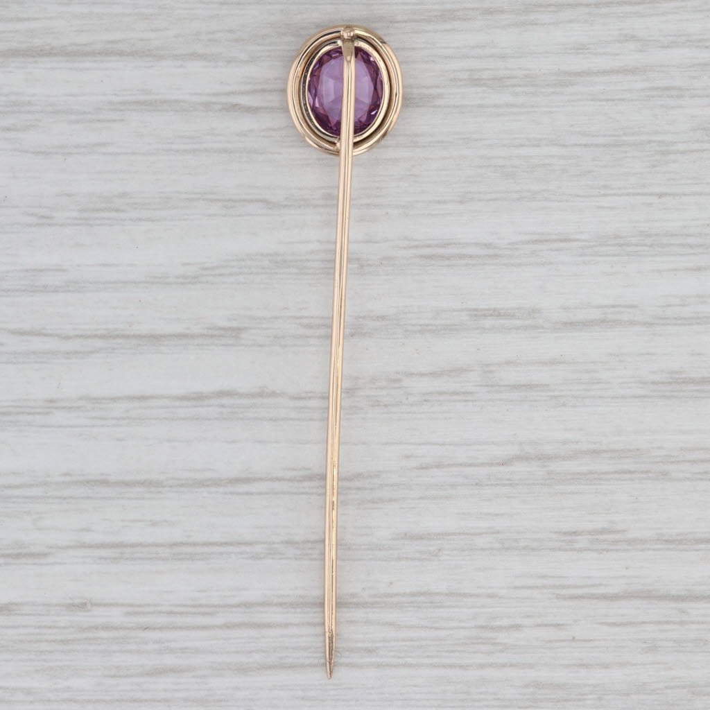 Vintage 1.65ct Oval Pink Sapphire Stickpin 14k Yellow Gold