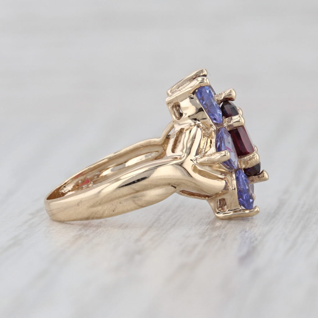2.90ctw Garnet Tanzanite Flower Ring 10k Yellow Gold Size 4.5 Cocktail