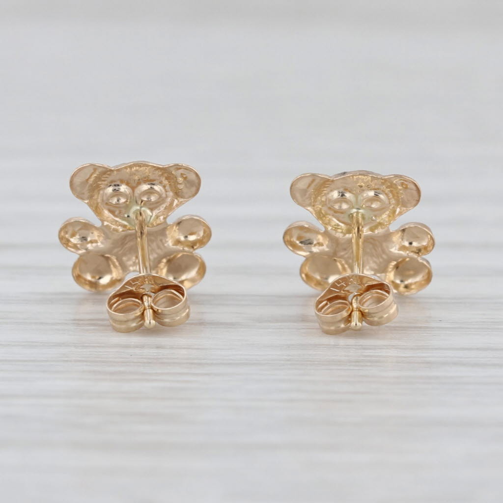Cute Little Teddy Bear Stud Earrings 14k Yellow Gold Small Studs