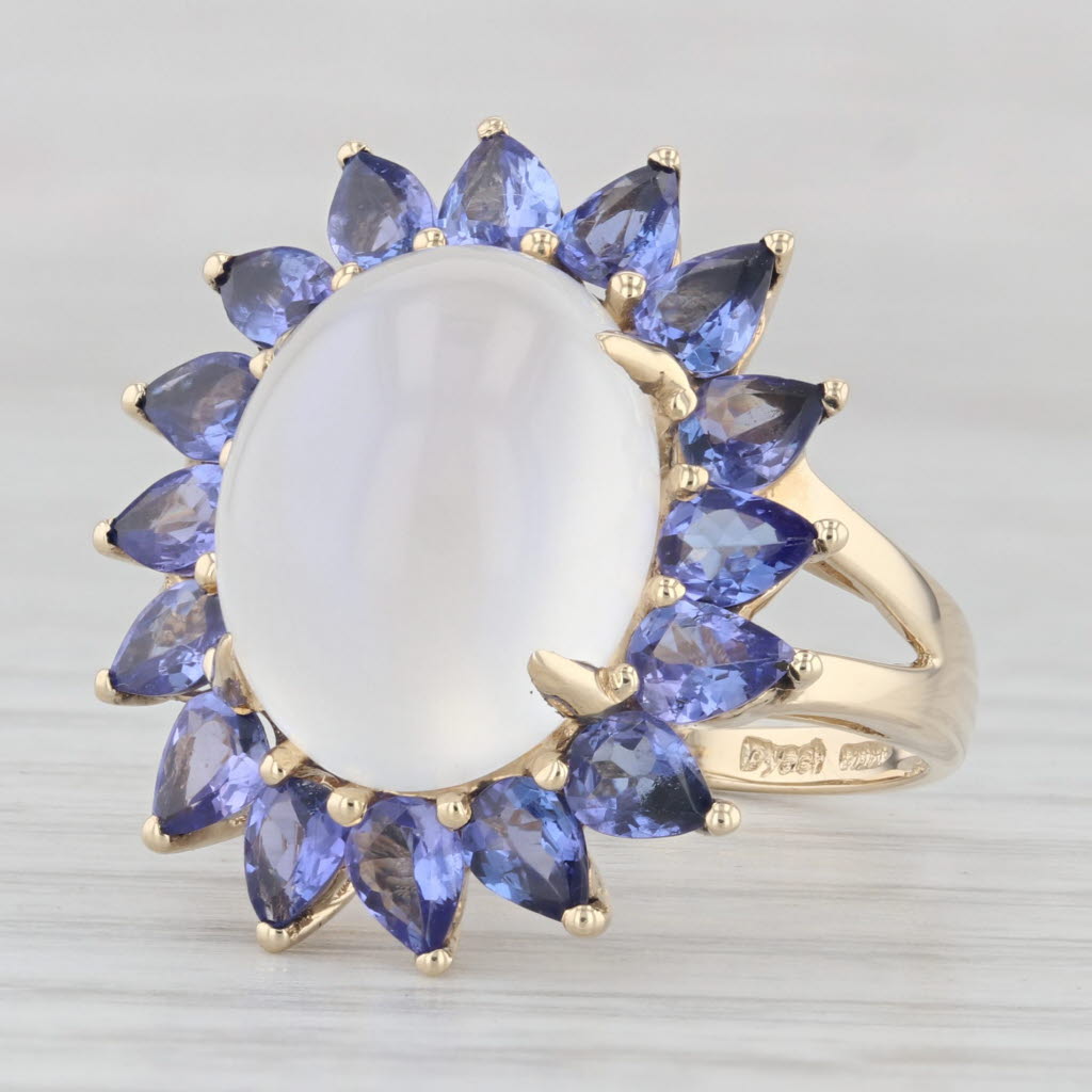 Light Gray Moonstone 1.75ctw Tanzanite Halo Ring 14k Yellow Gold Size 7.25 Cocktail