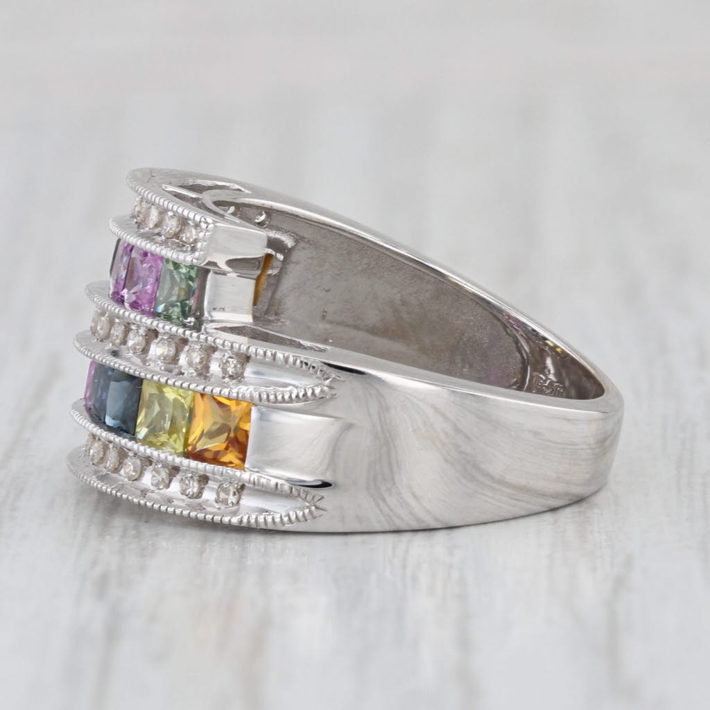 2.38ctw Multicolor Sapphire Diamond Bypass Ring 14k White Gold Size 7-7.25