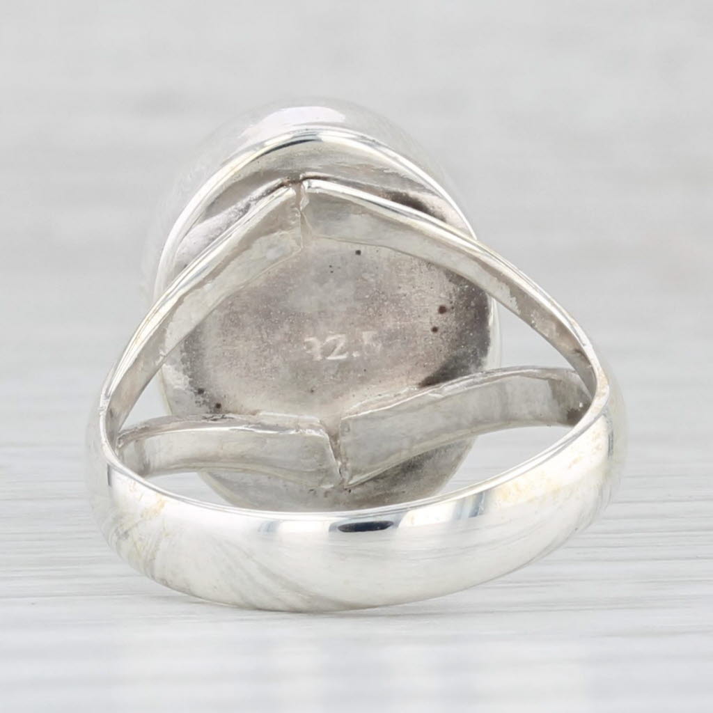 Light Gray Rutilated Quartz Oval Cabochon Solitaire Ring Sterling Silver Size 6.75-7